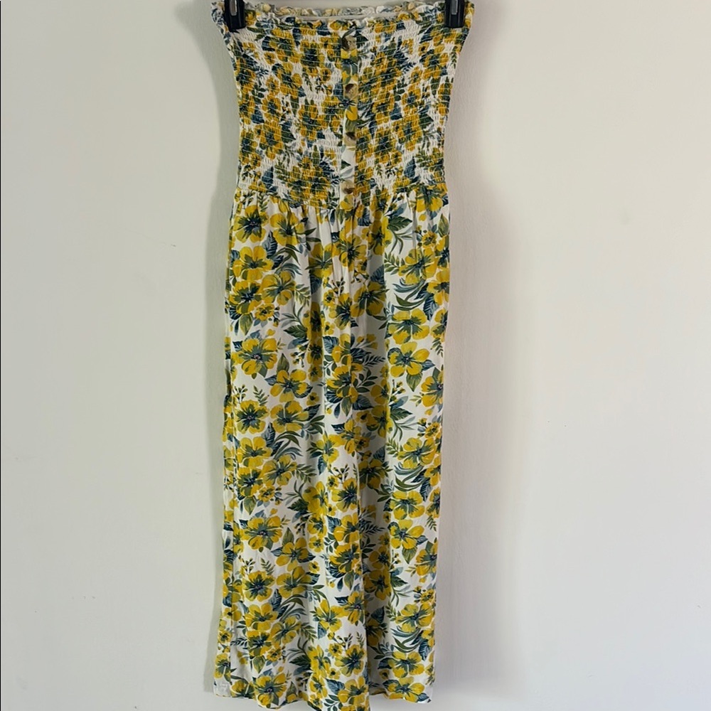 Floral Smocked jump suit with pockets L
